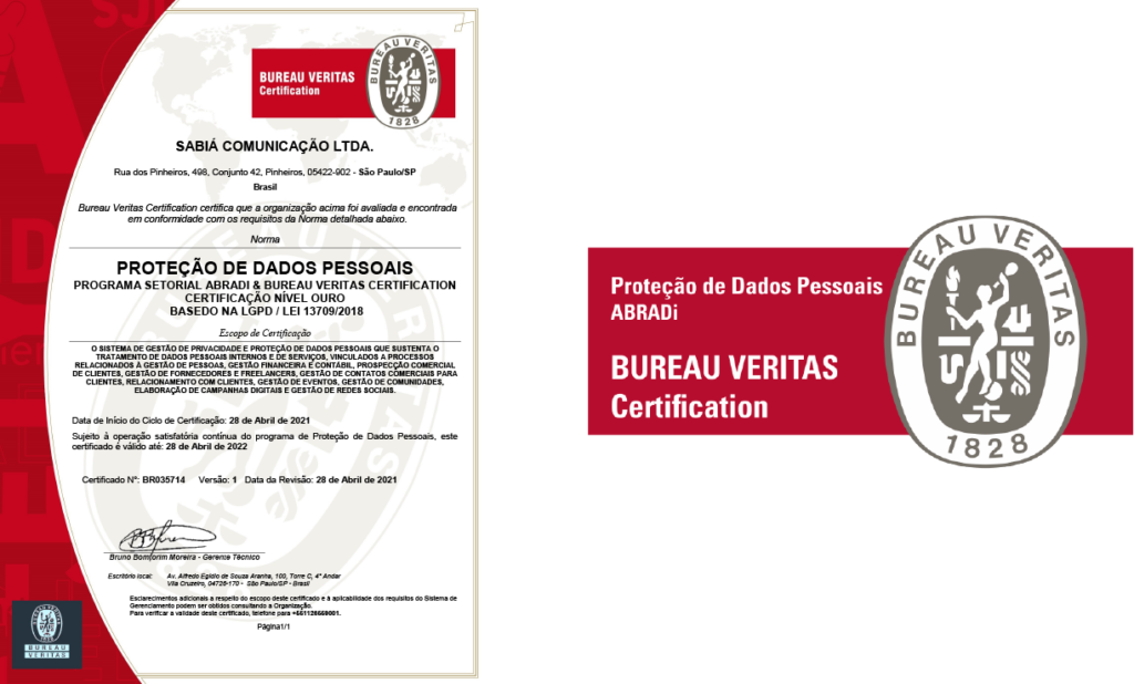 Certificado de Proteção de Dados Pessoais de acordo com a LGPD” Nível Ouro
